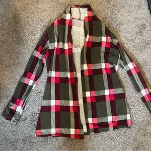 Plaid open-front shirt with elbow patches